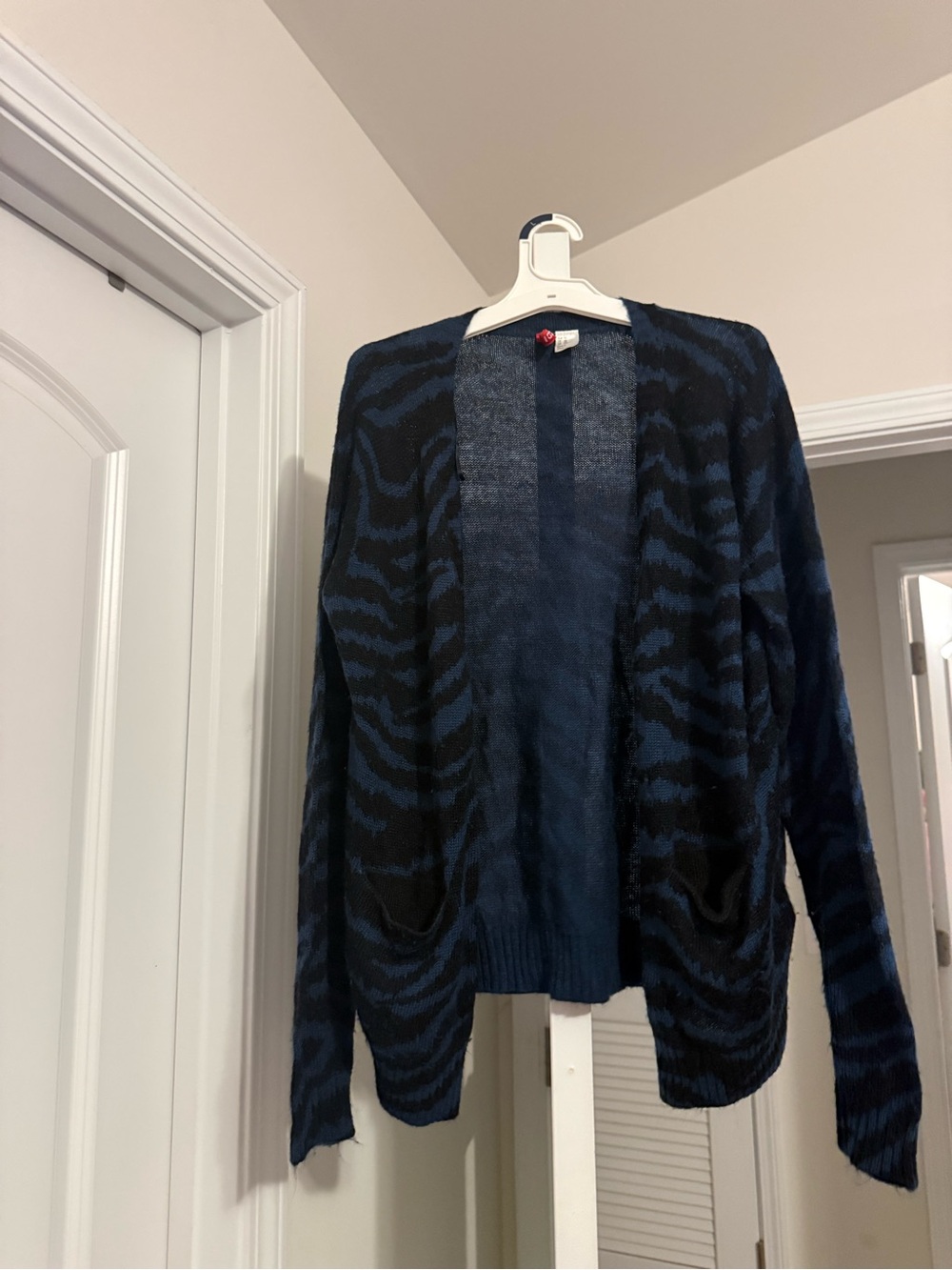 Divided Black and Navy Zebra-Print Open Cardigan